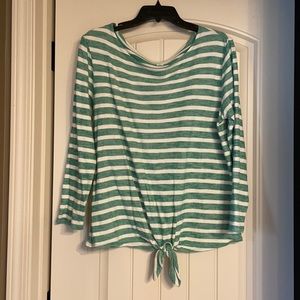 Green and white stripe knotted long sleeve top